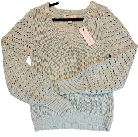 NWT Rachel Zoe Mint Knit Sweater Size Medium Green Blue Cotton Blend - Picture 1 of 16